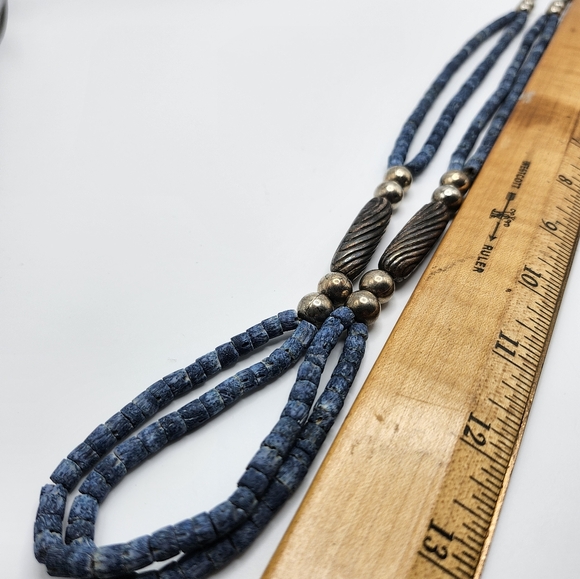 Labradorite & Sterling long necklace!  Roughly 30"  hook clasp vintage - Picture 4 of 6